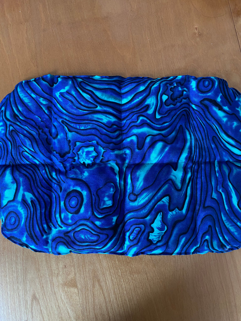 Heat Pack/ Bag - tummy or back. Also use as chill pack. Sustainable giving. Natural cotton in vibrant paua colour tones. 